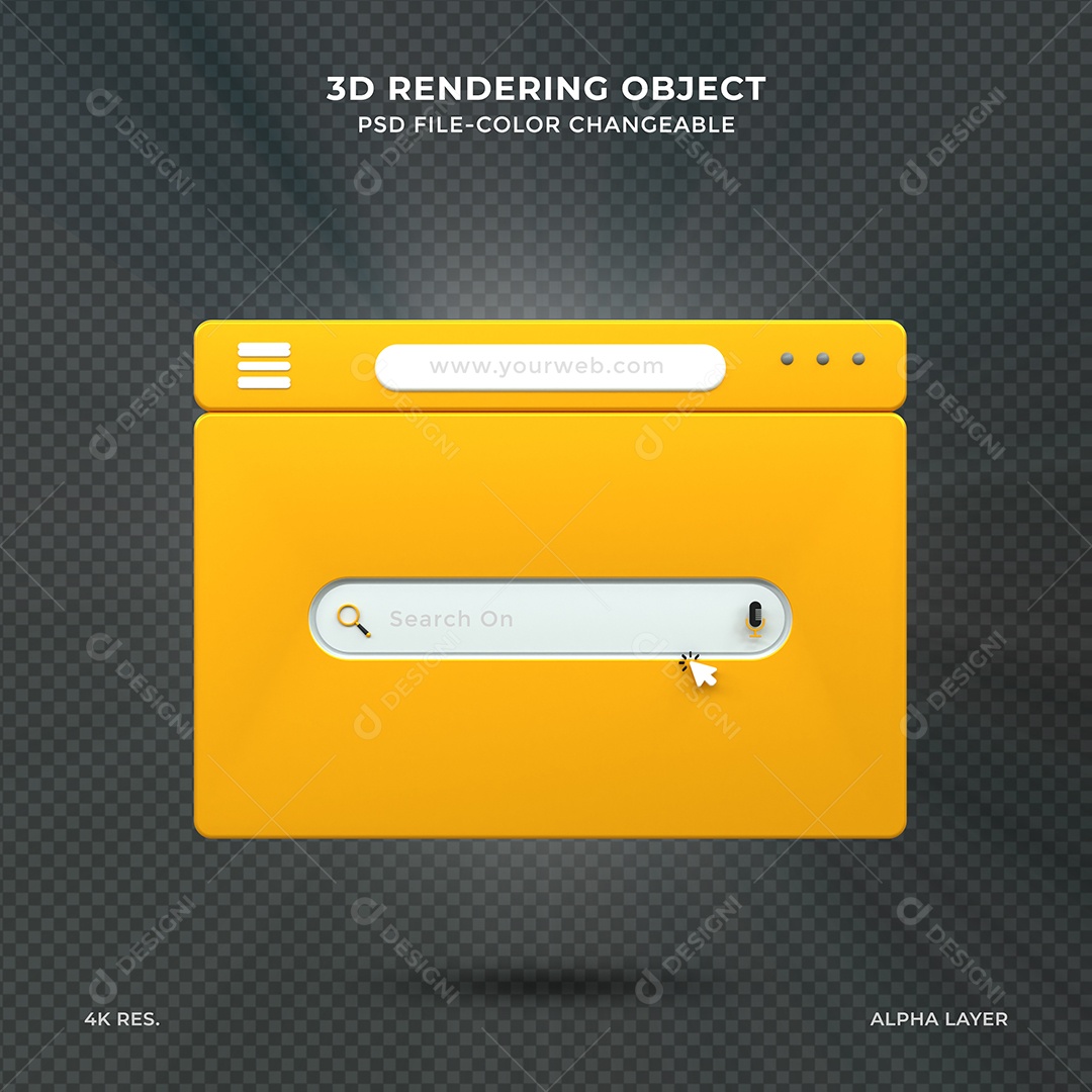 Barra de Pesquisar Navegador amarelo Elemento 3D para Composição PSD