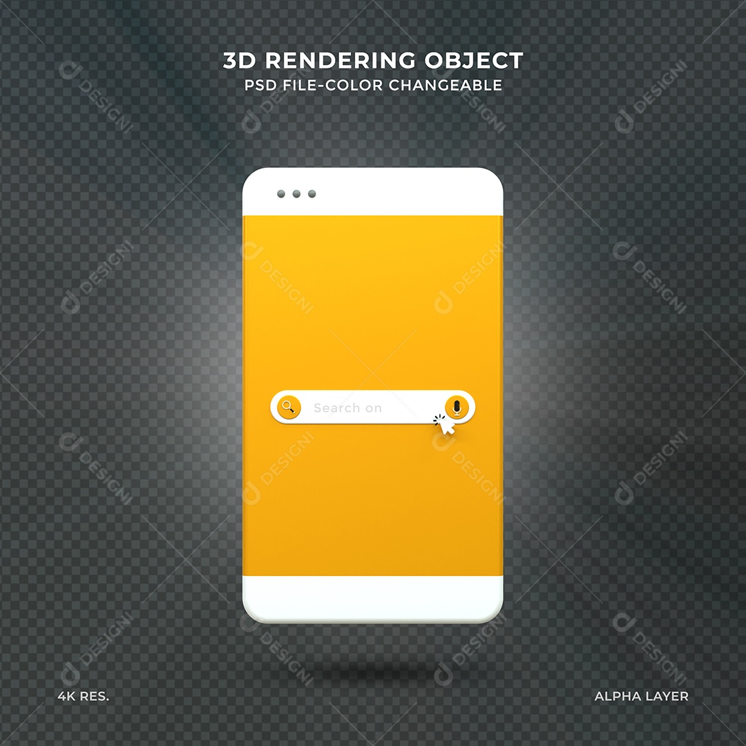 Barra de Pesquisar Navegador amarelo em celular Elemento 3D para Composição PSD