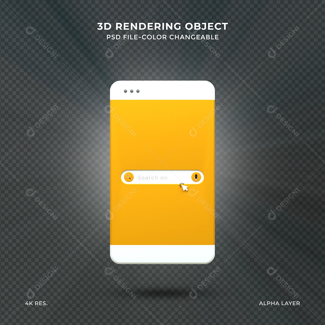 Barra de Pesquisar Navegador amarelo em celular Elemento 3D para Composição PSD