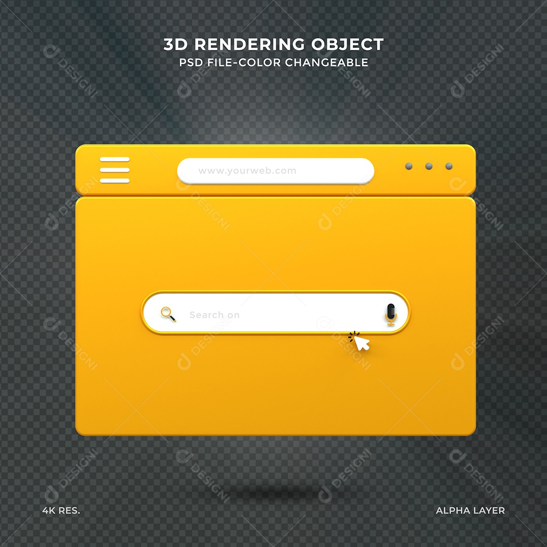 Barra de Pesquisar Navegador amarelo Elemento 3D para Composição PSD