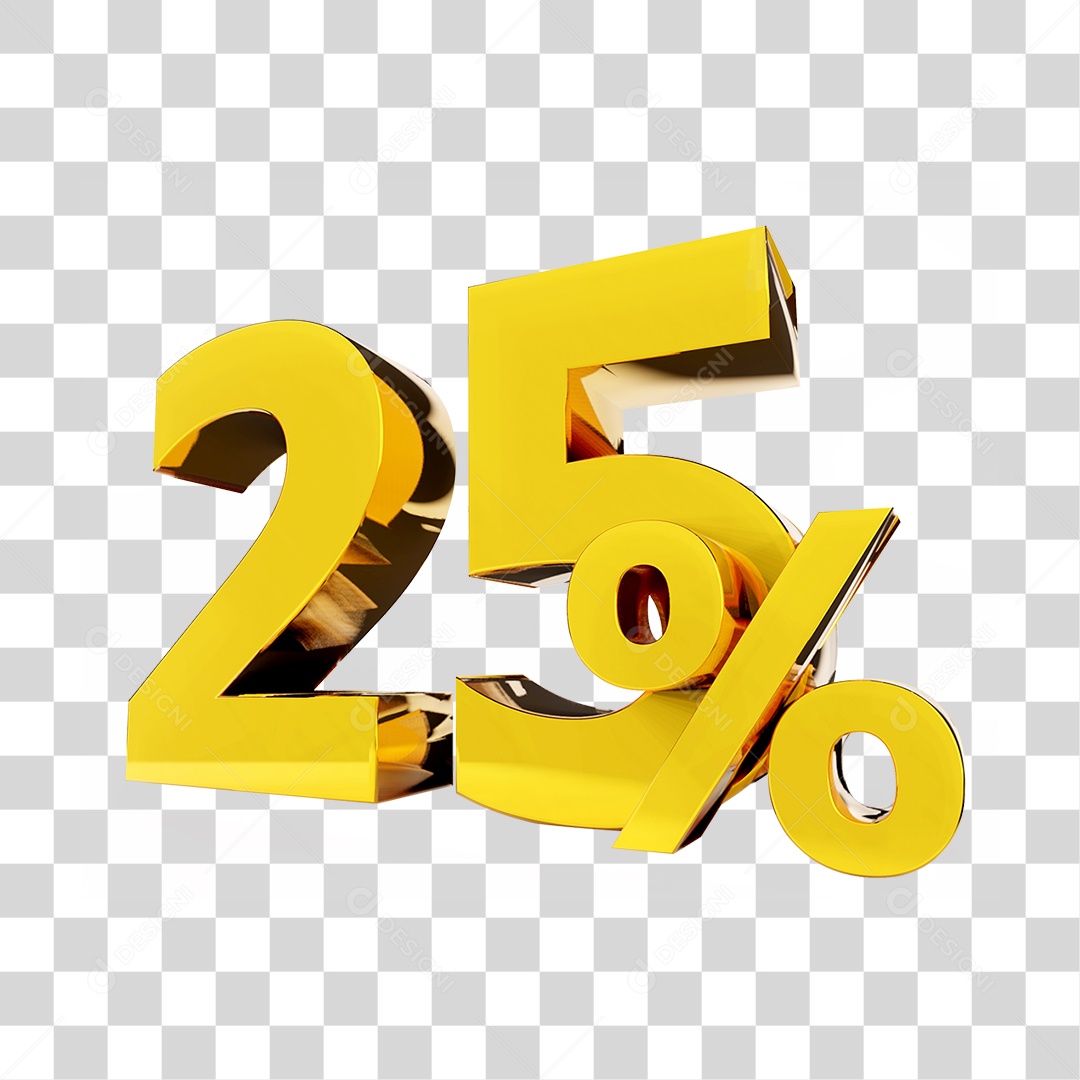 Elemento 3D Porcentagem 25% Para Composição PNG Transparente