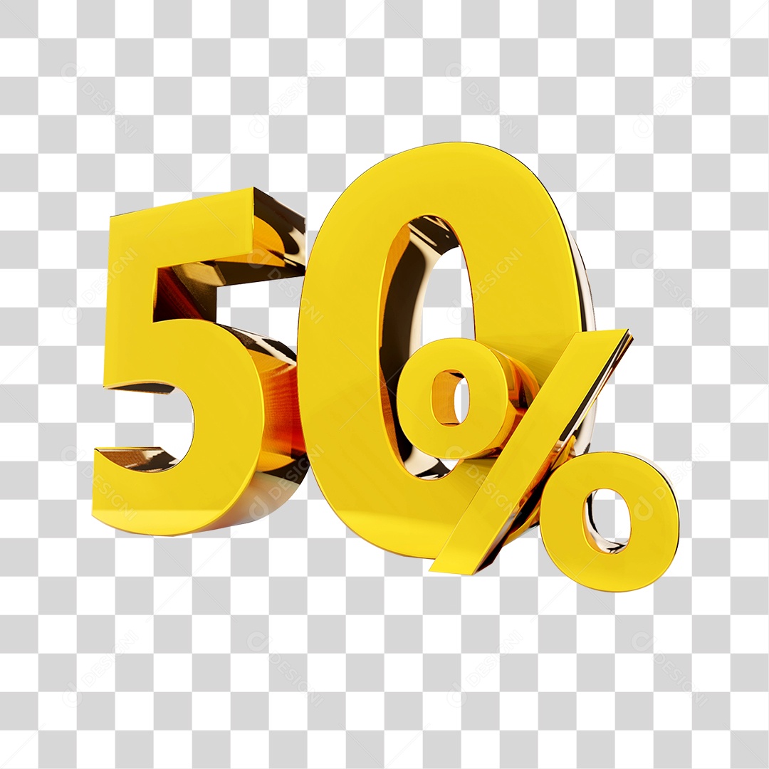 Elemento 3D Porcentagem 50% Para Composição PNG Transparente