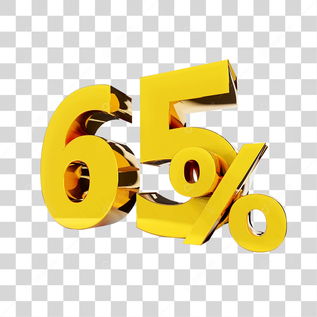 Elemento 3D Porcentagem 65% Para Composição PNG Transparente