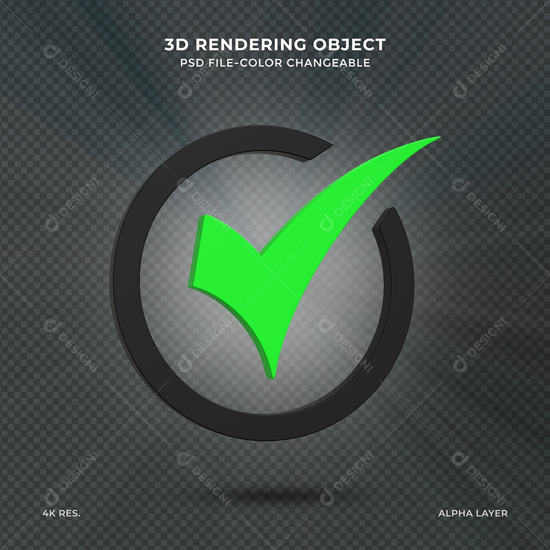 Sinal de Aprovado Ícone 3D verde e preto para composição PSD