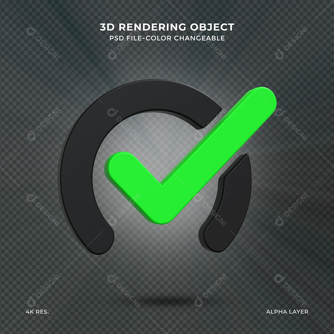 Sinal de Aprovado Ícone 3D verde e preto para composição PSD