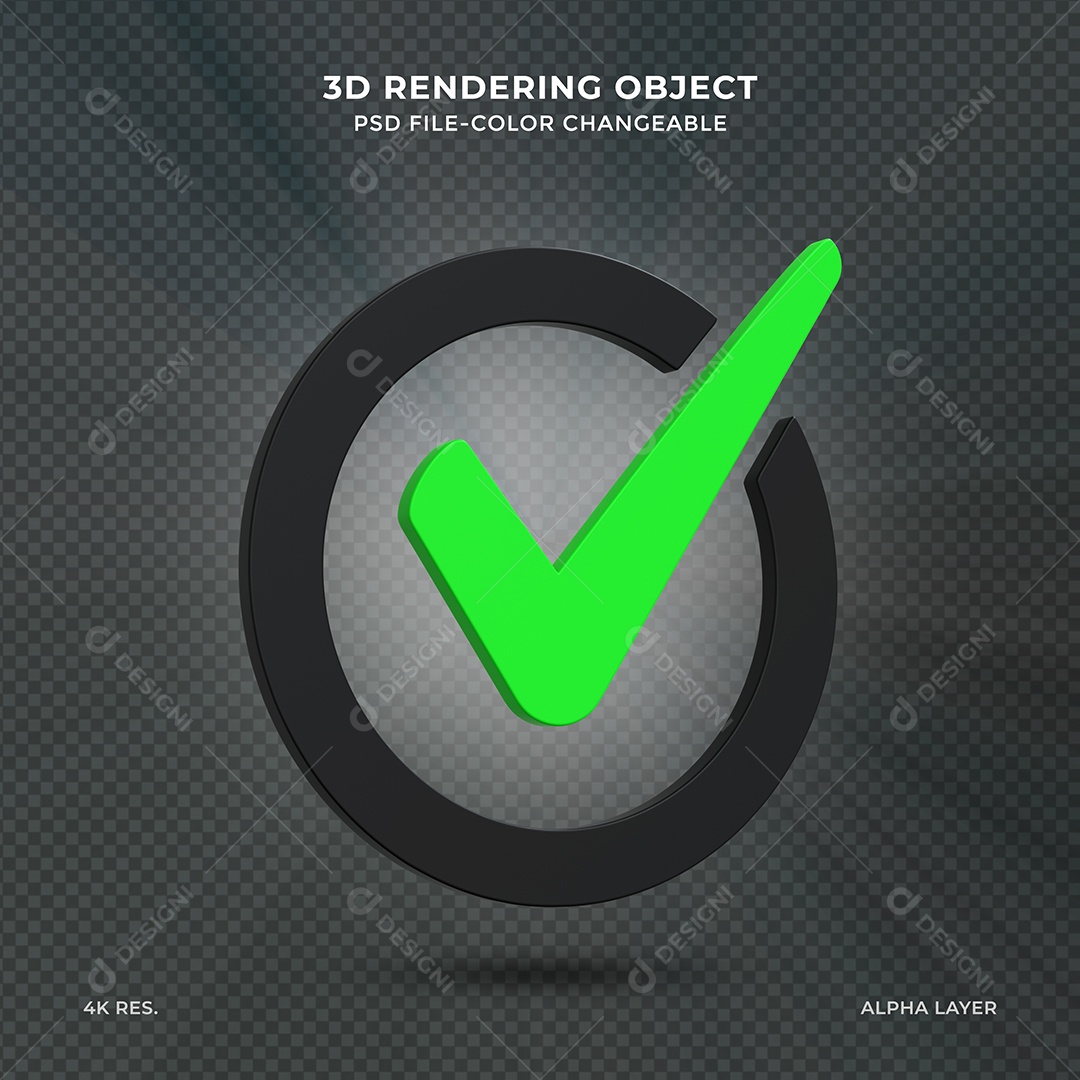 Sinal de Aprovado Ícone 3D verde e preto para composição PSD