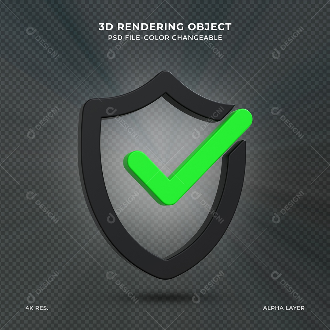 Sinal de Aprovado Ícone 3D verde e preto para composição PSD