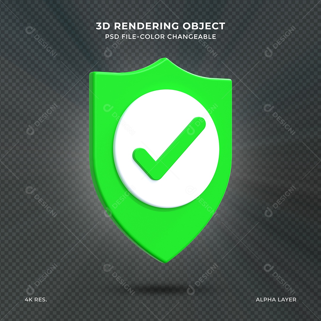 Sinal de Aprovado Ícone 3D verde para composição PSD