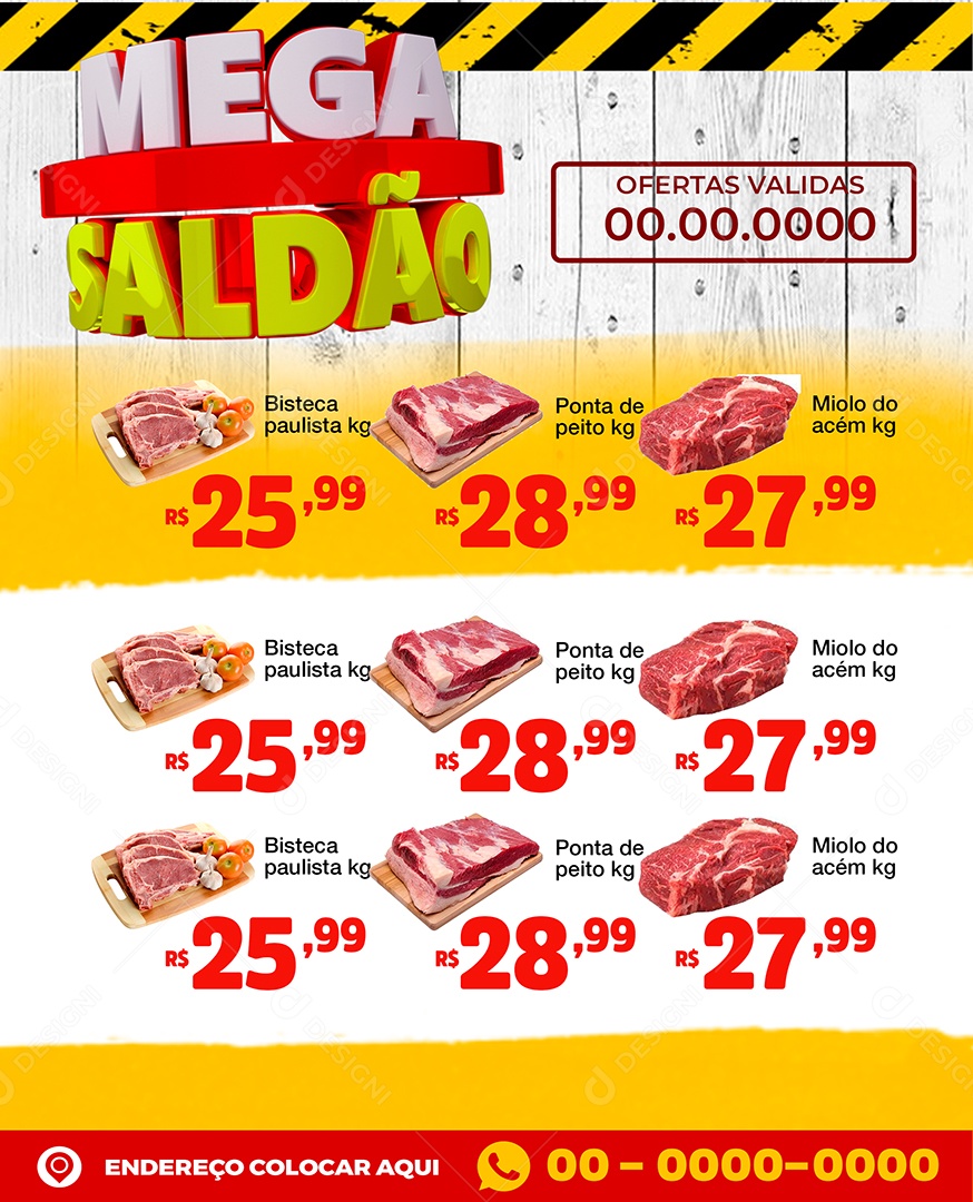 Encarte Supermercados Açougues Mega Saldão Ofertas Carnes Promoção PSD Editável