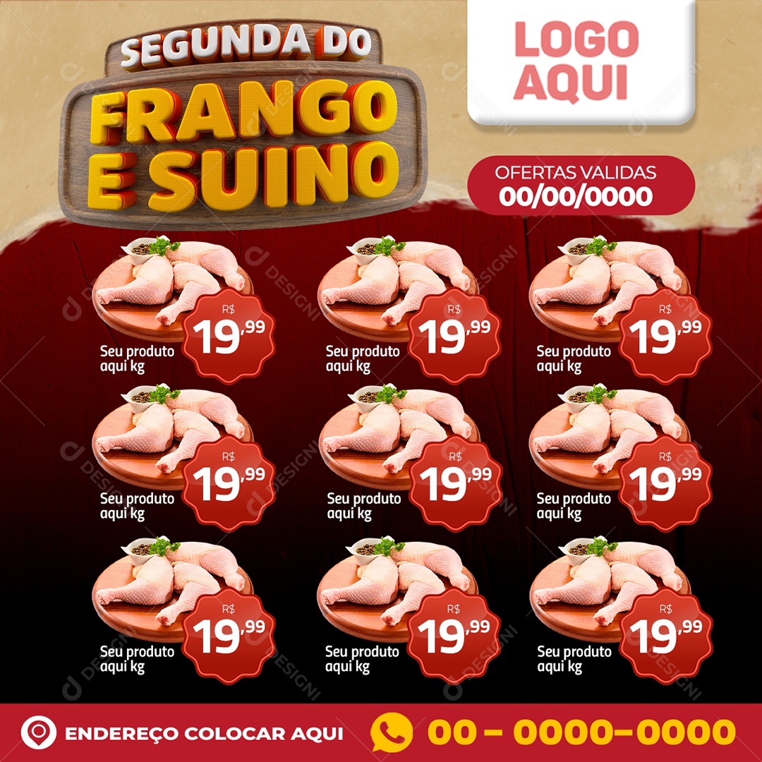 Encarte Supermercado Frango Súino Produtos Social Media PSD Editável