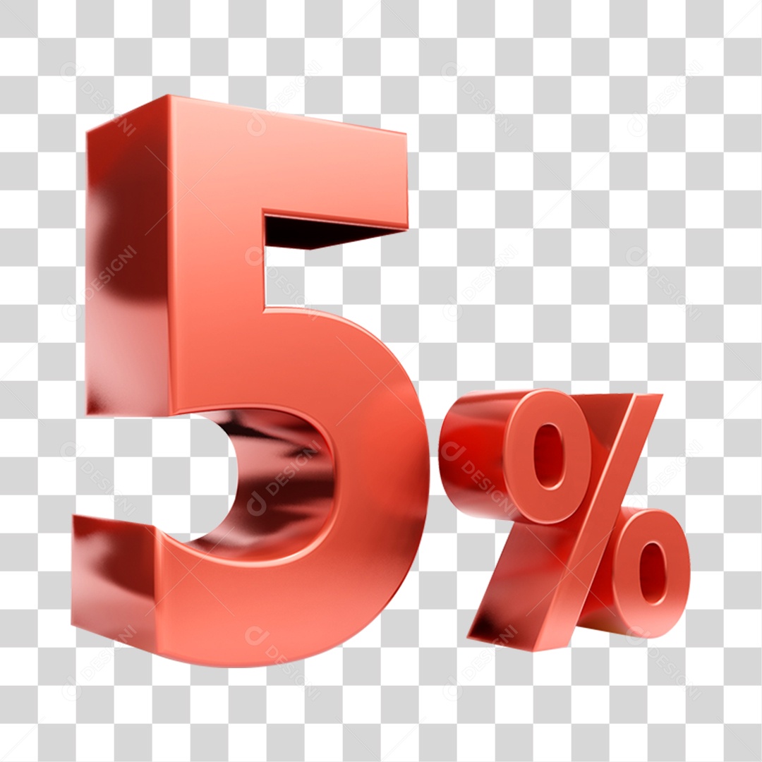 Elemento 3D Porcentagem 5% Para Composição PNG Transparente