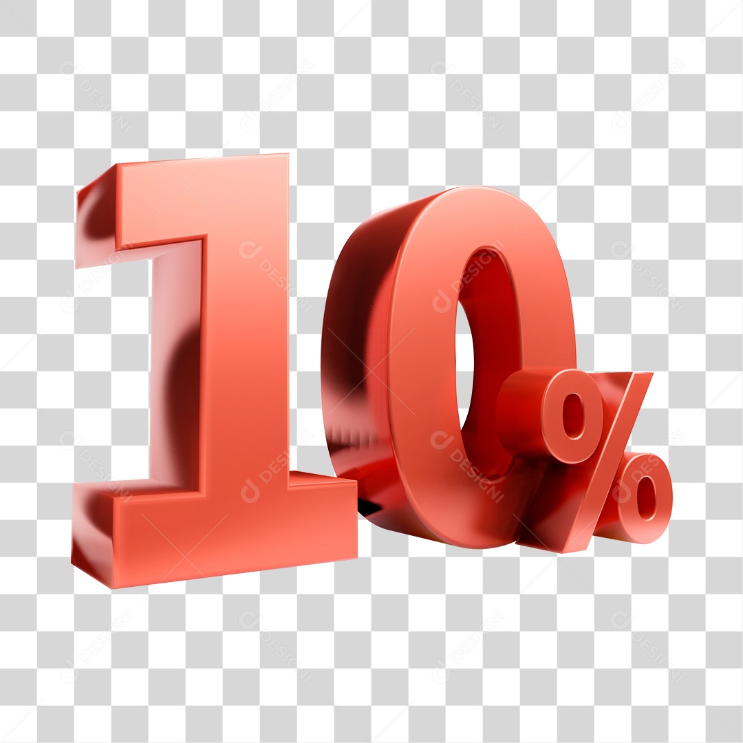 Elemento 3D Porcentagem 10% Para Composição PNG Transparente