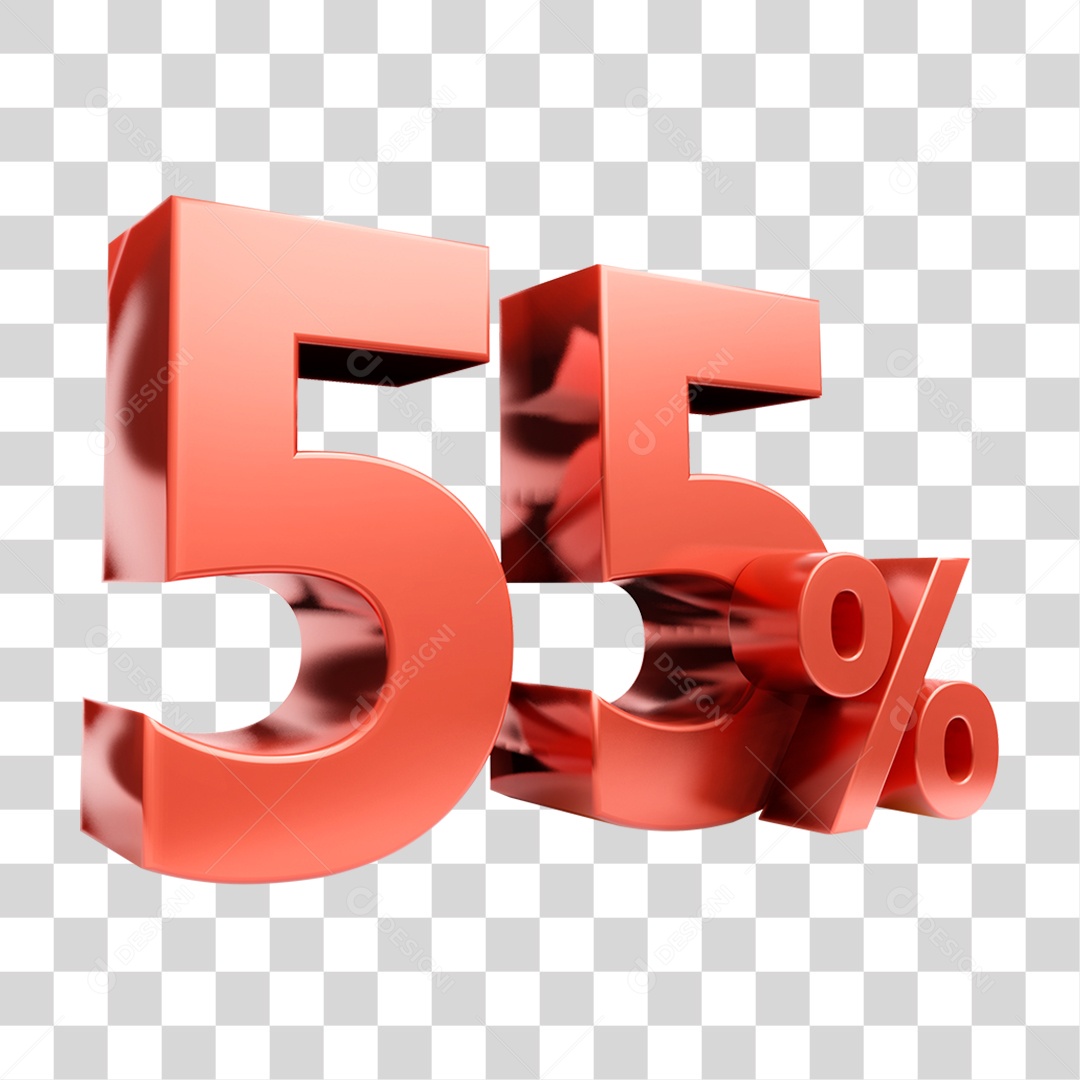 Elemento 3D Porcentagem 55% Para Composição PNG Transparente