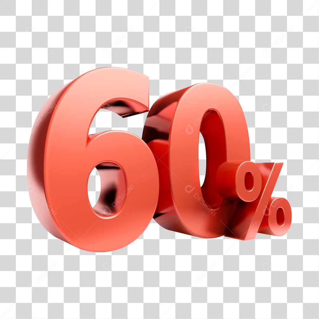 Elemento 3D Porcentagem 60% Para Composição PNG Transparente