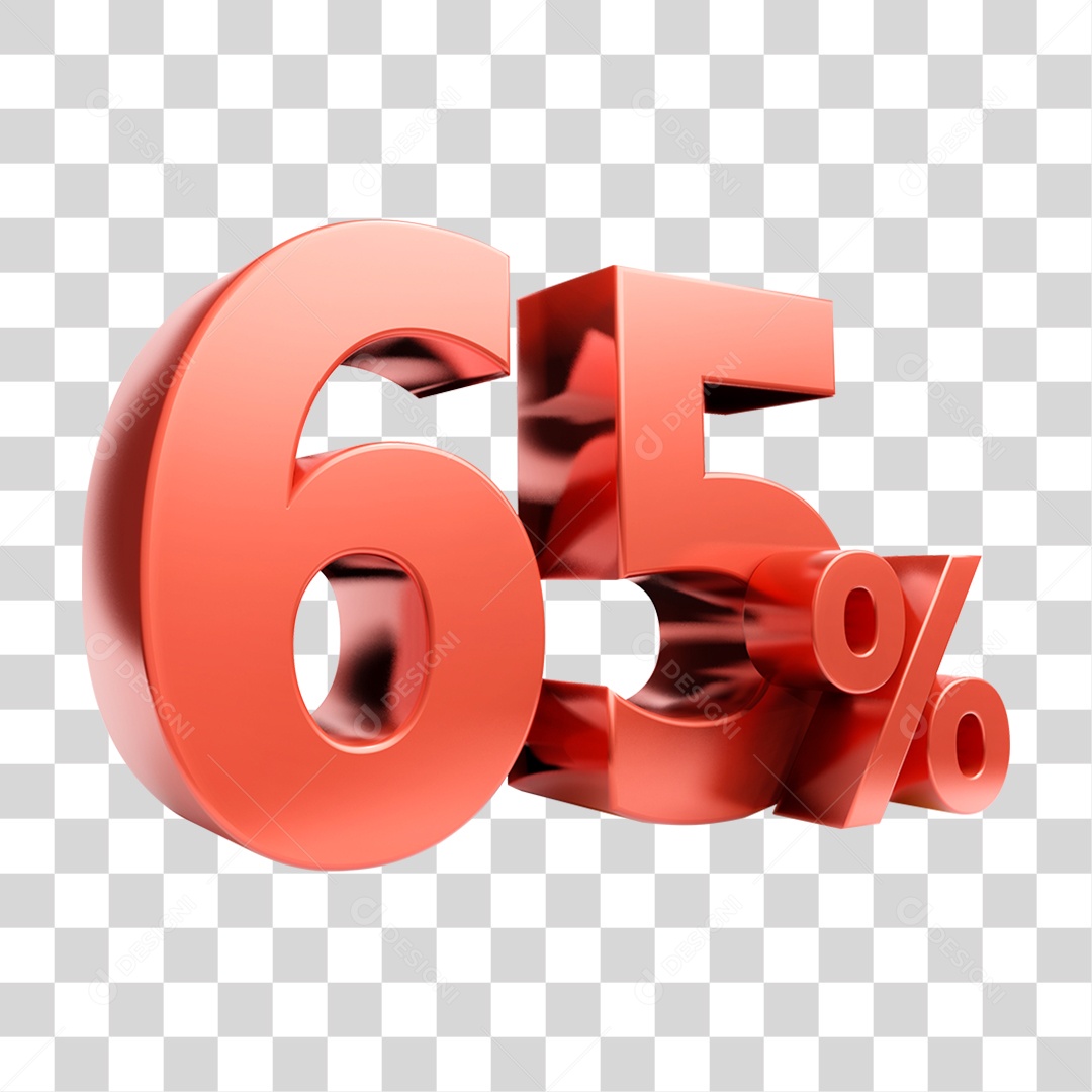 Elemento 3D Porcentagem 65% Para Composição PNG Transparente