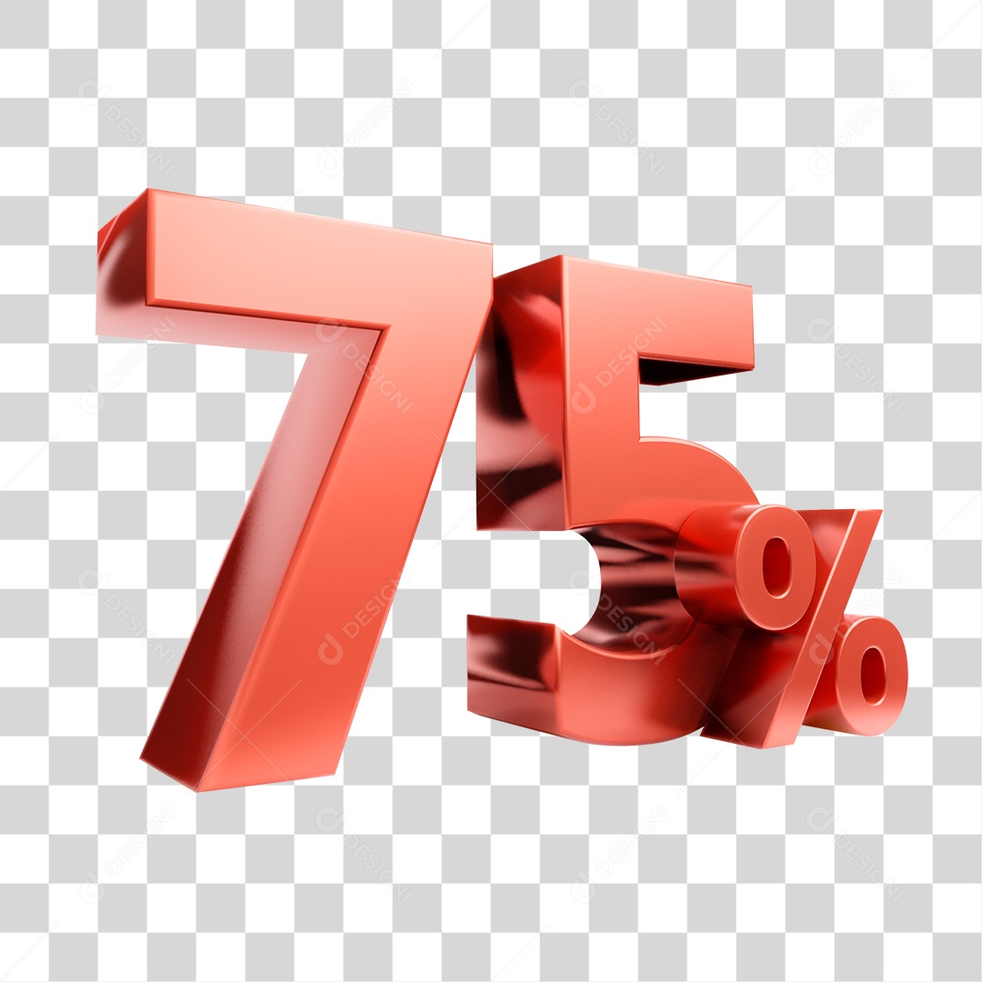 Elemento 3D Porcentagem 75% Para Composição PNG Transparente