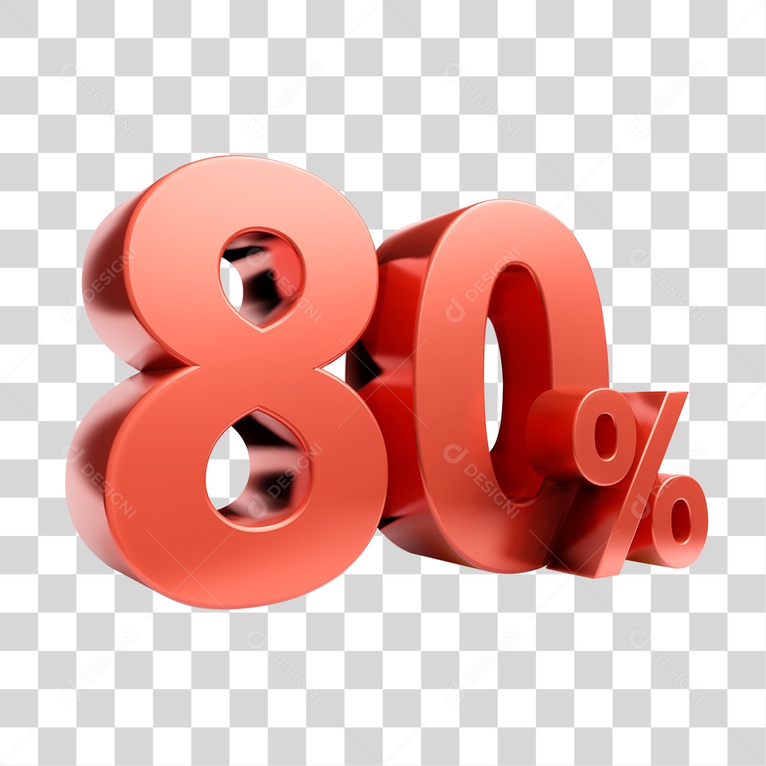 Elemento 3D Porcentagem 80% Para Composição PNG Transparente