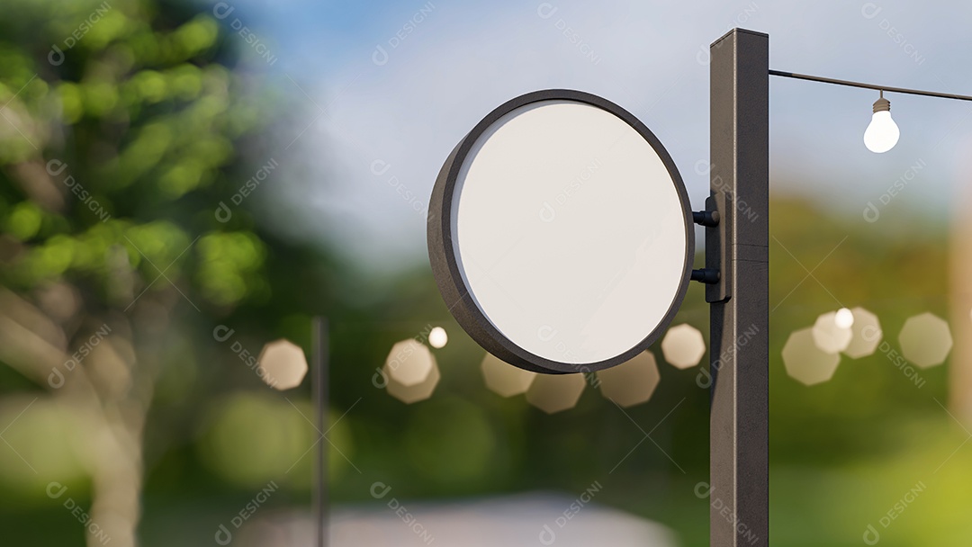 Uma imagem de renderização 3d do sinal na parede de concreto e parede de madeira.