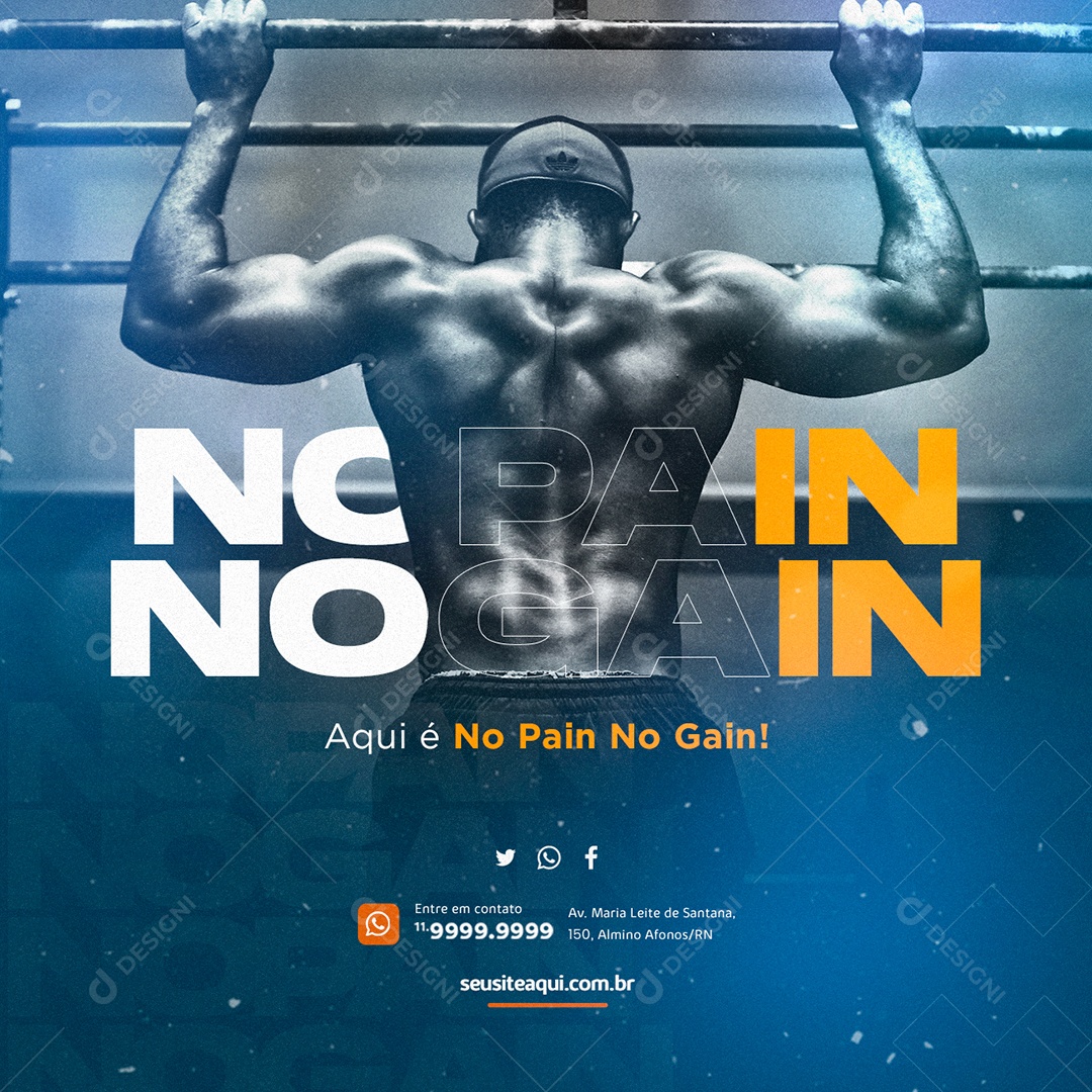 Aqui é no Pain no Gain Academia Social Media PSD Editável