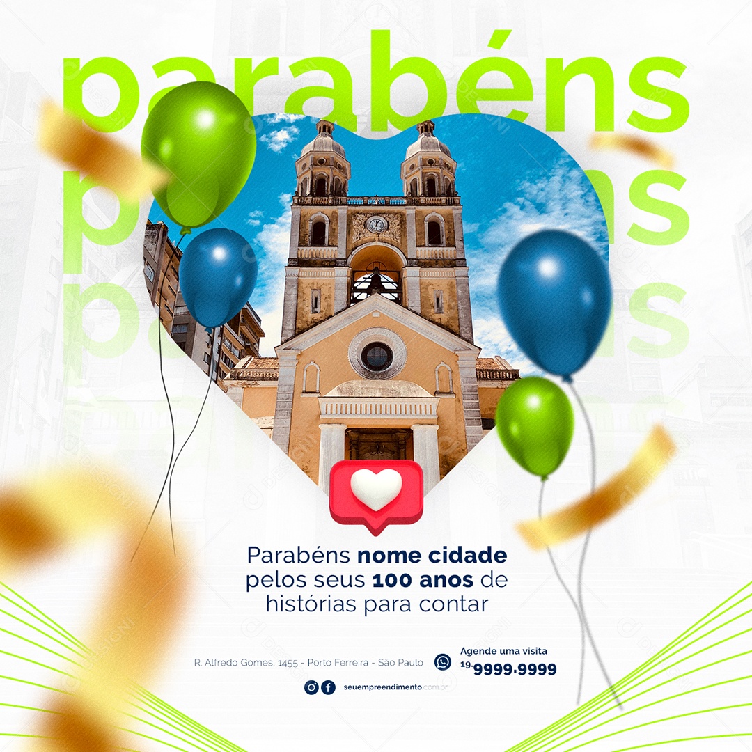 Parabéns cidade pelos seus 100 anos Empreendimento Imobiliária Social Media PSD Editável