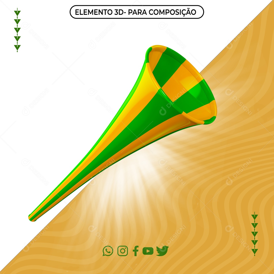 Elemento 3D Corneta Verde e Amarelo PNG Transparente