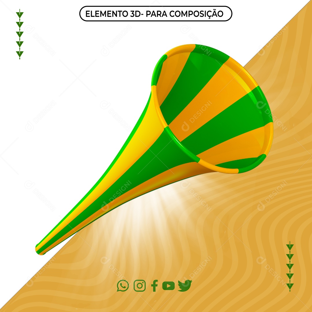 Elemento 3D Corneta Verde e Amarelo PNG Transparente