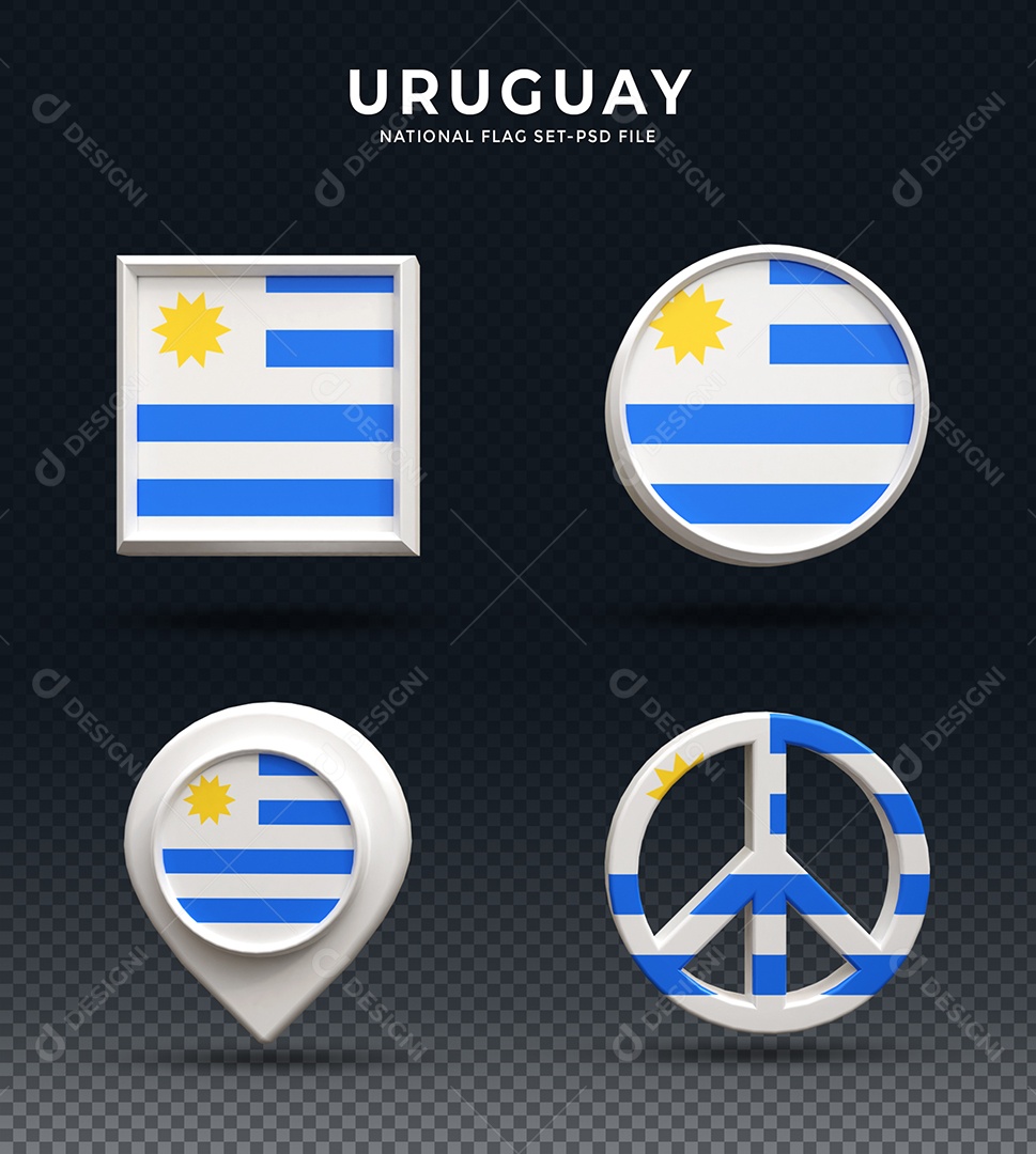 Elementos 3D do Uruguai para composição PSD