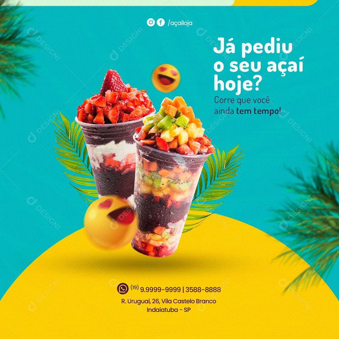 Já pediu o seu açaí hoje Açaiteria Social Media PSD Editável