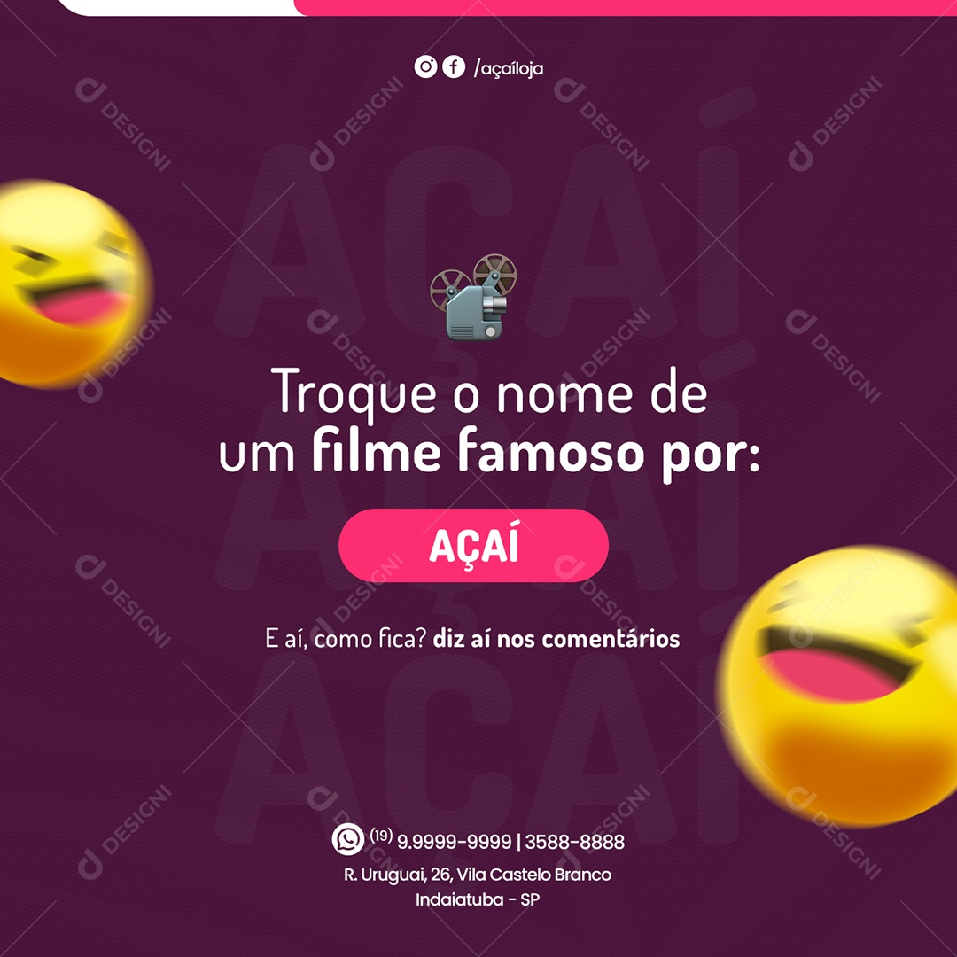 Açaiteria Troque o nome de um filme famoso por Açaí Social Media PSD Editável