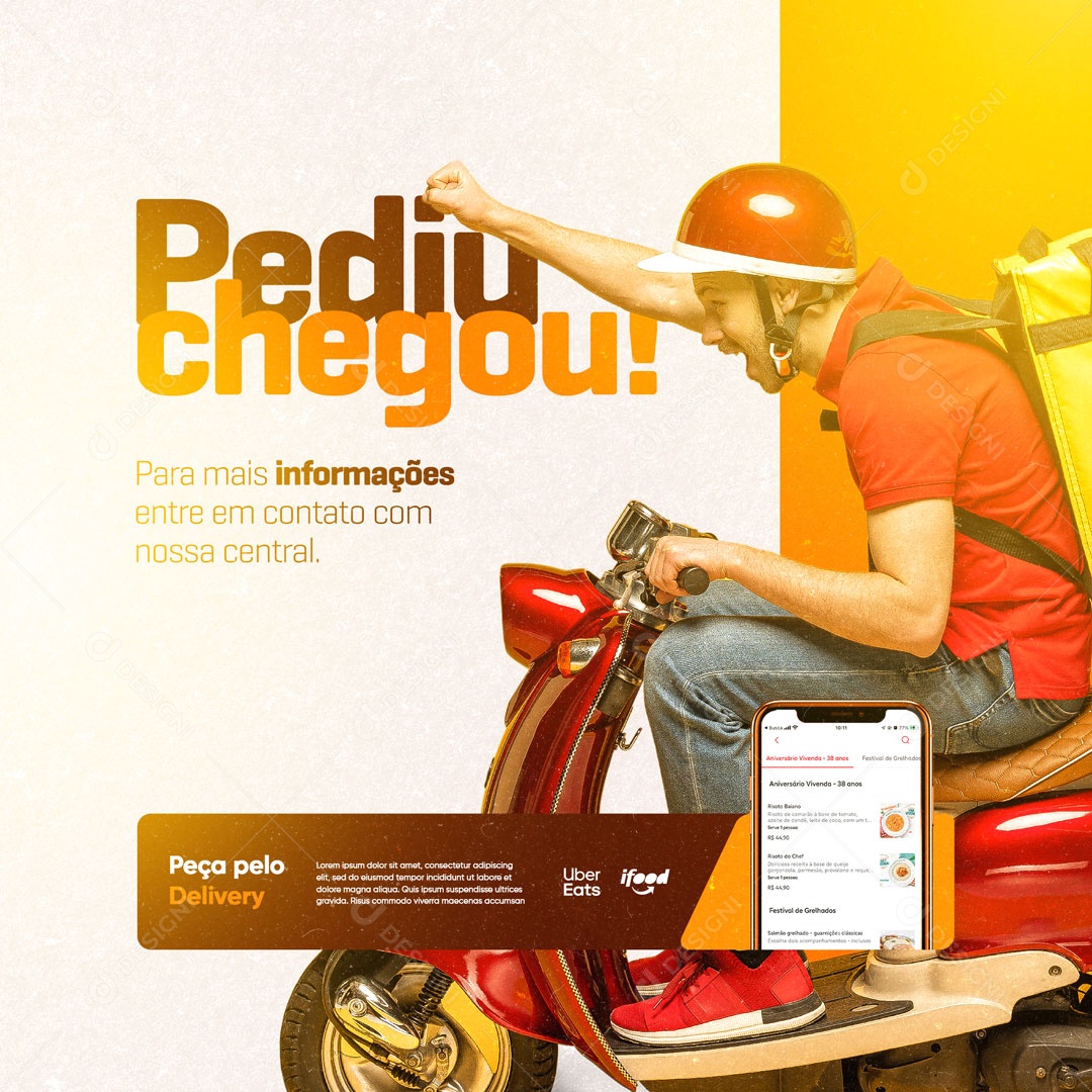 Social Media Delivery Comida Bebidas Pediu Chegou PSD Editável