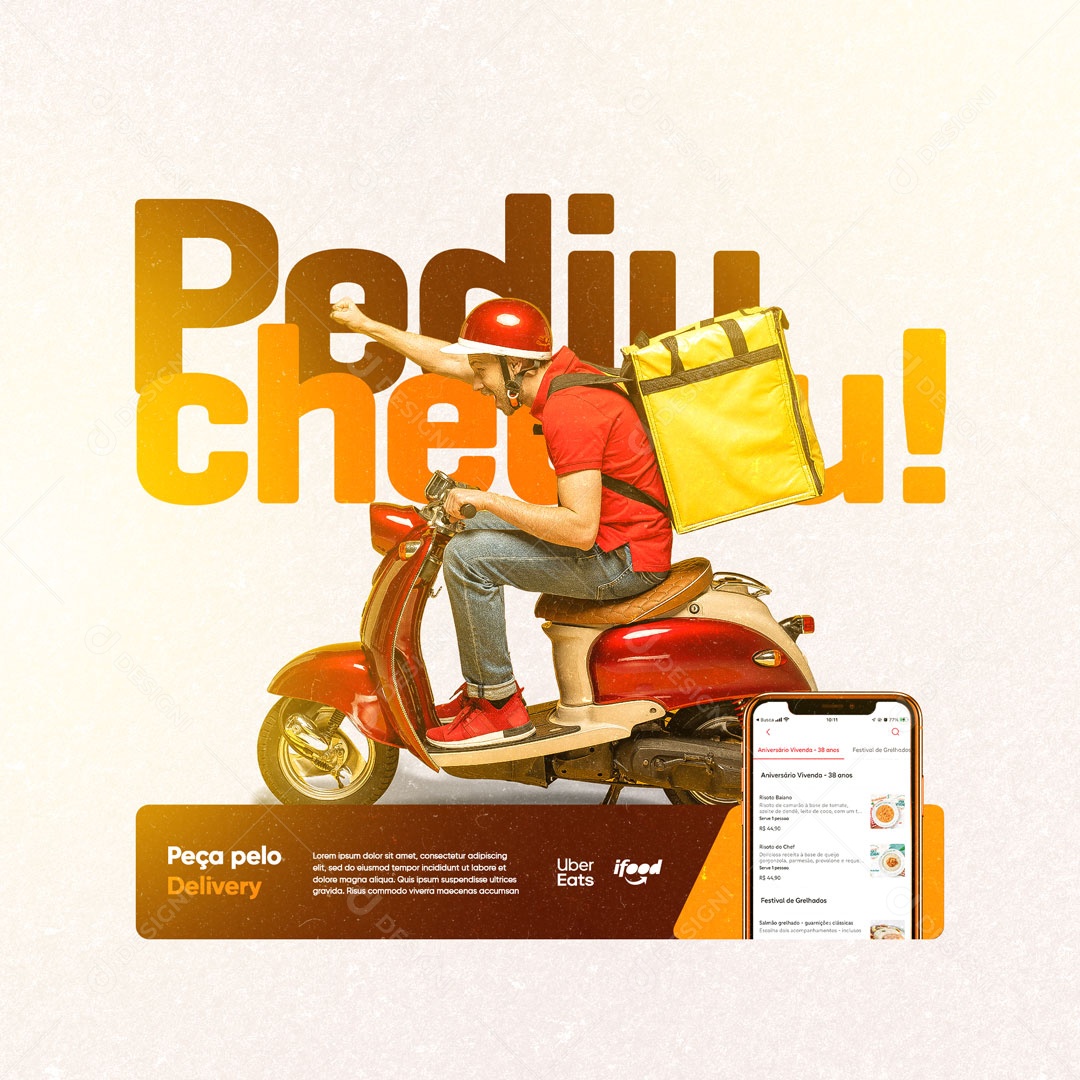 Social Media Delivery Comida Bebidas Pediu Chegou PSD Editável