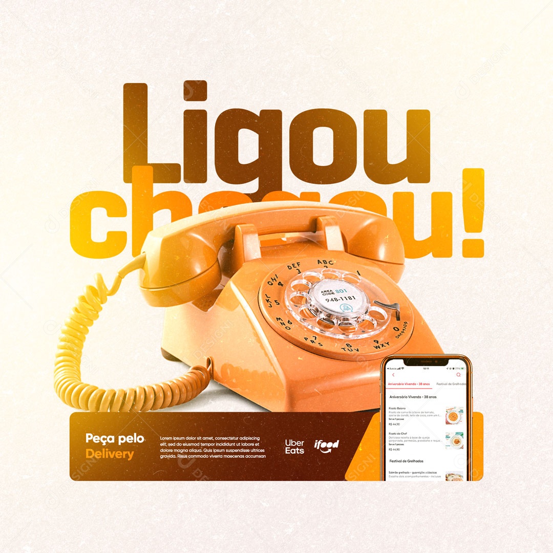 Peça Pelo Delivery Ligou Chegou Social Media PSD Editável