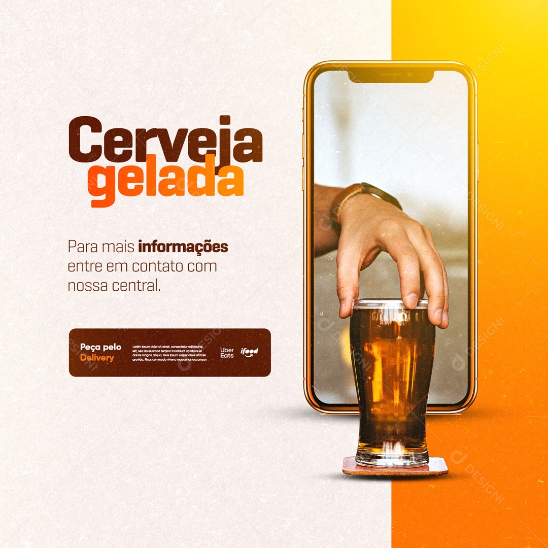 Peça Sua Cerveja Gelada Pelo Delivery Social Media PSD Editável