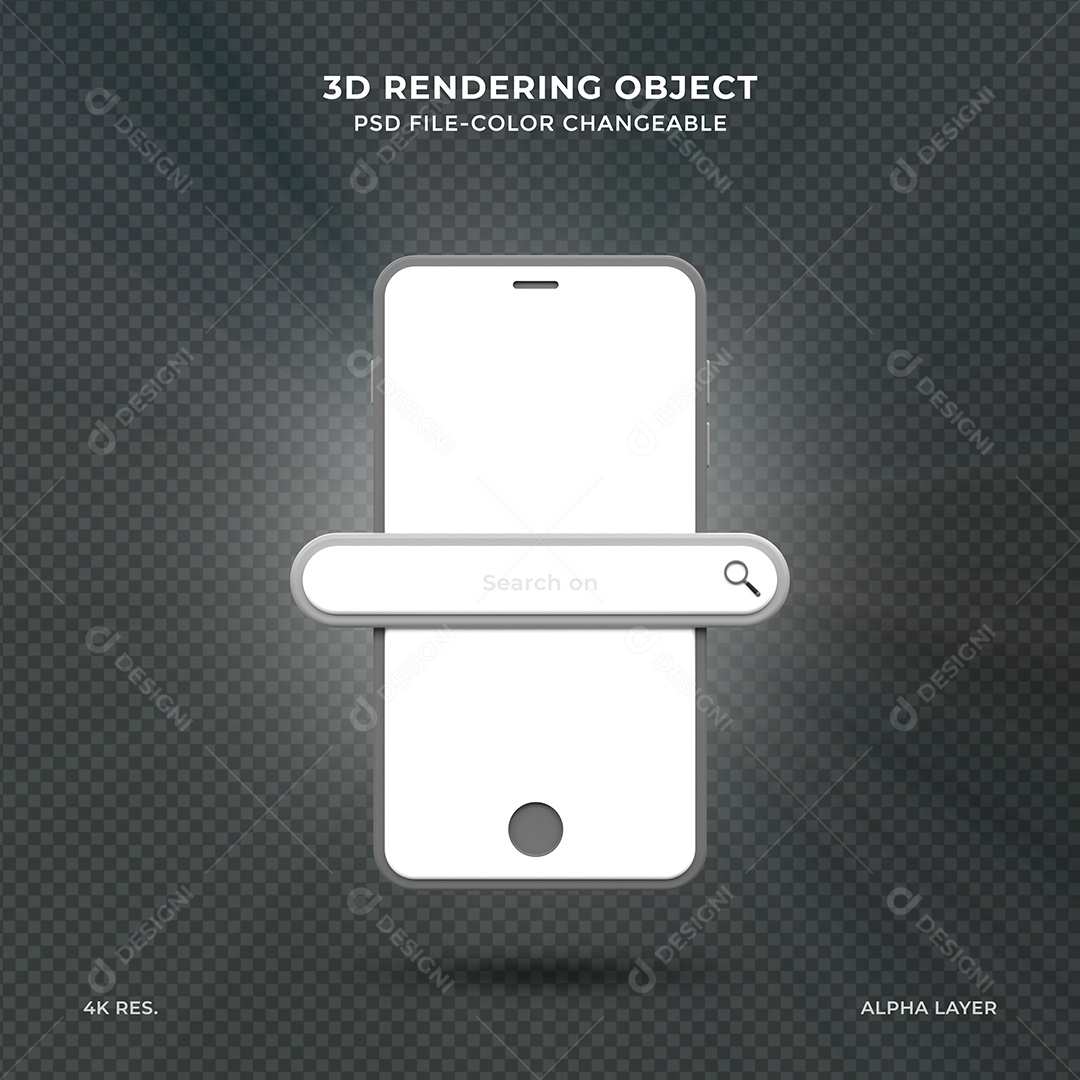 Barra de Pesquisar Navegador branco em celular Elemento 3D para Composição PSD