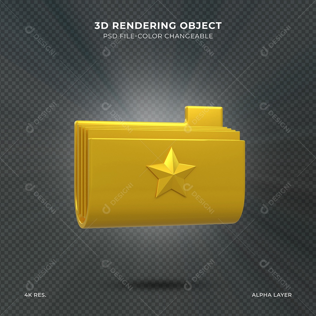 Pasta de Arquivos Dourada Ilustração 3D para Composição PSD