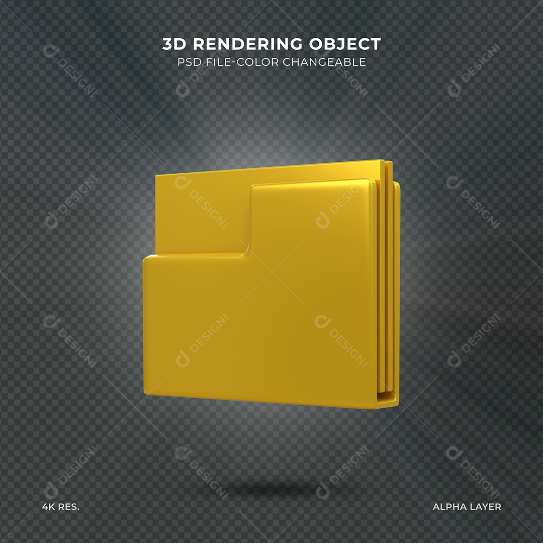 Pasta de Arquivos Dourada Ilustração 3D para Composição PSD