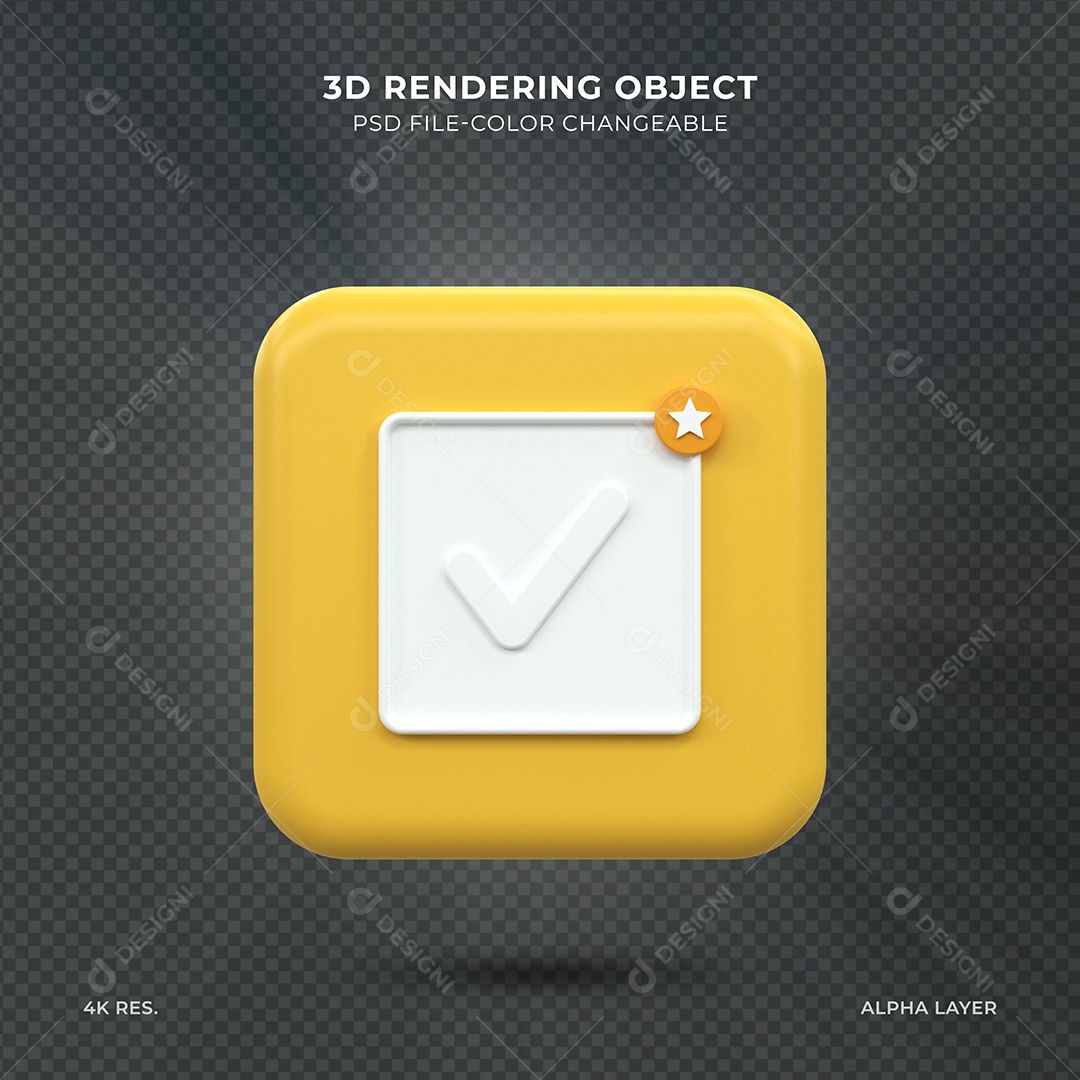 Sinal de Aprovado Ícone 3D Dourado para composição PSD