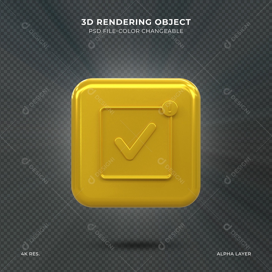 Sinal de Aprovado Ícone 3D Dourado para composição PSD