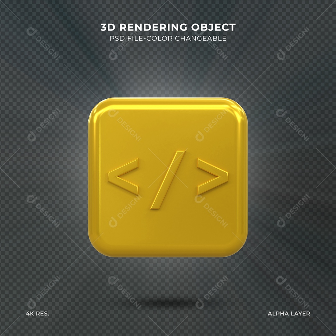 Ícone de codificação ou símbolo de programação dourado Ilustração 3D PSD
