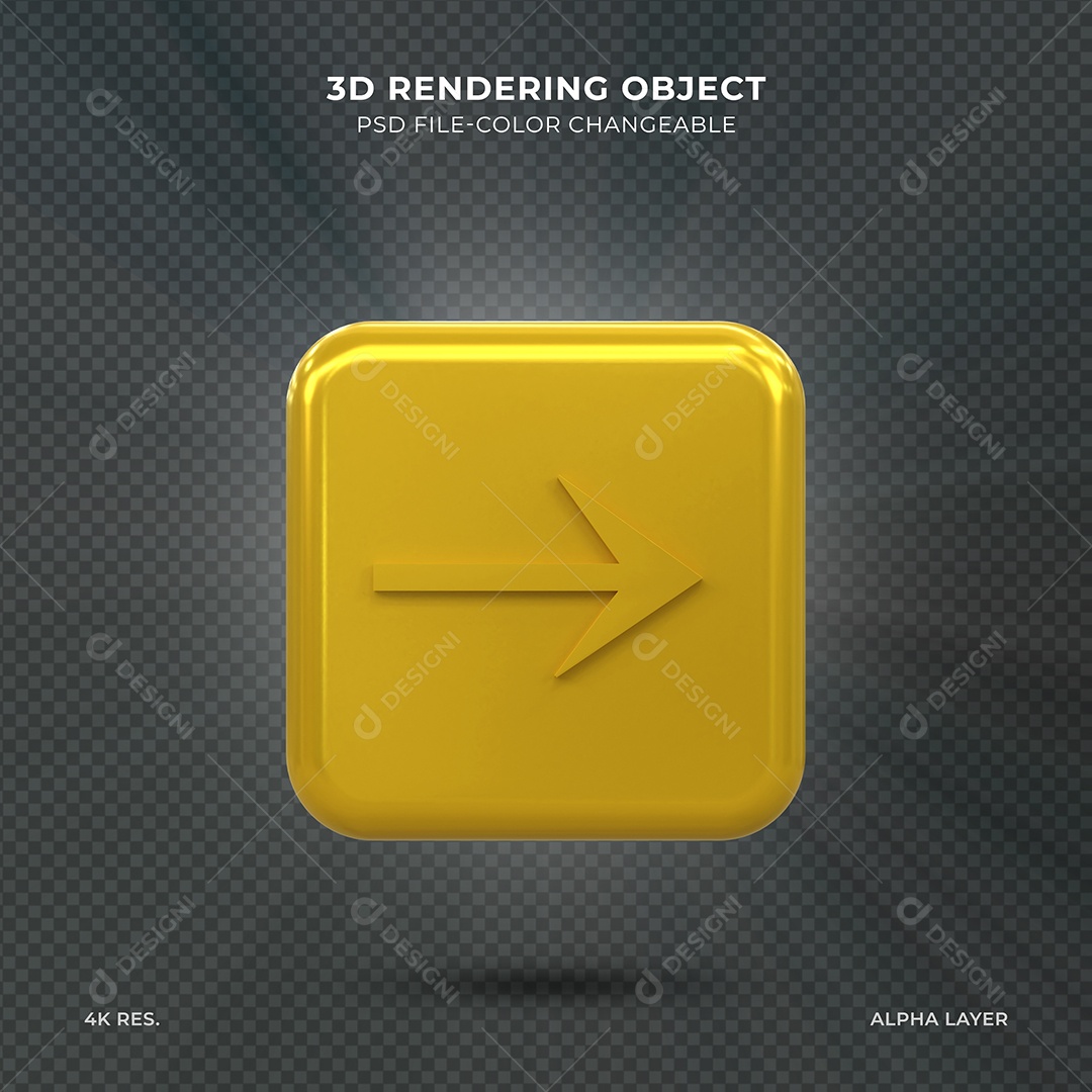 Seta para direita dourada Elemento 3D para composição PSD
