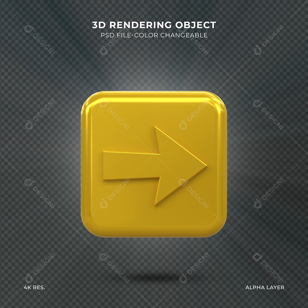 Seta para direita dourada Elemento 3D para composição PSD