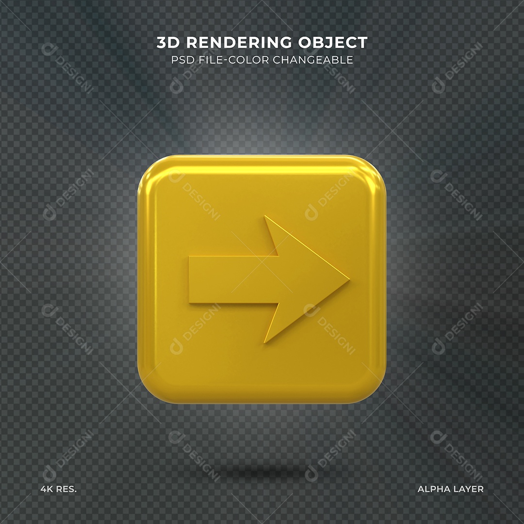 Seta para direita dourada Elemento 3D para composição PSD