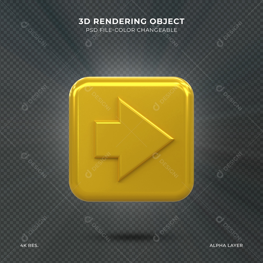 Seta para direita dourada Elemento 3D para composição PSD