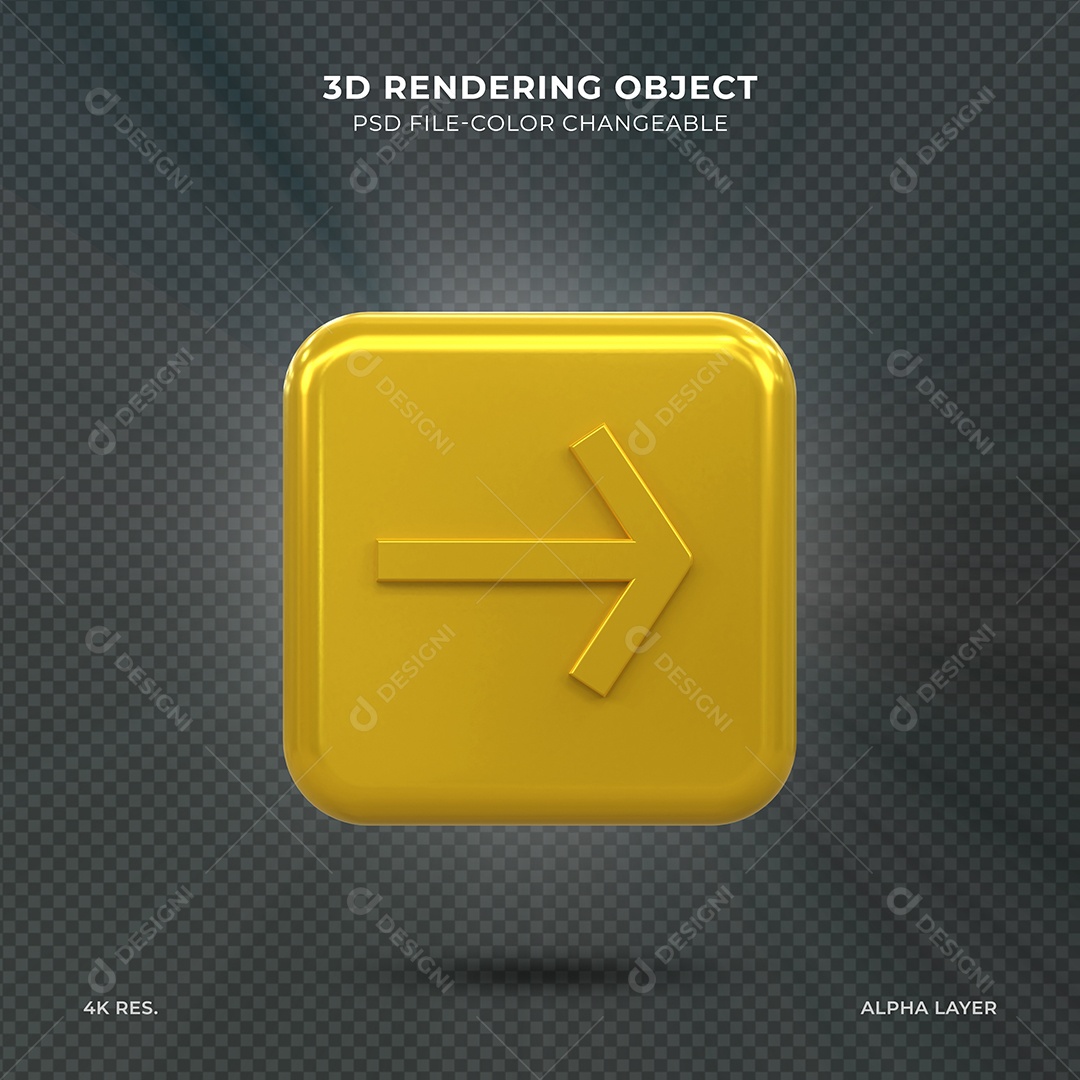 Seta para direita dourada Elemento 3D para composição PSD