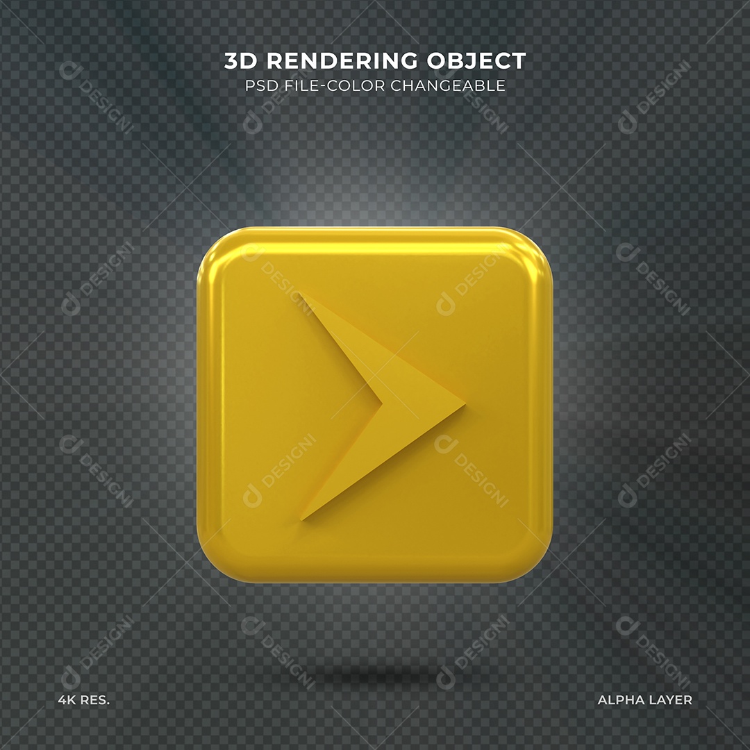 Seta para direita dourada Elemento 3D para composição PSD