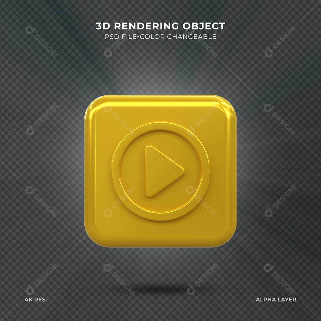 botão de midia dourada Elemento 3D para composição PSD