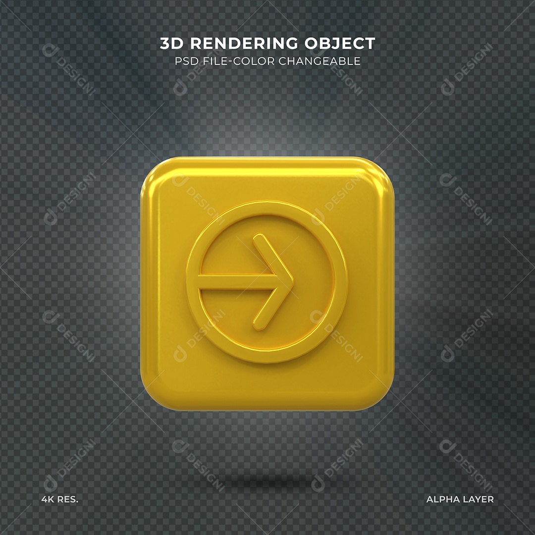 Seta para direita dourada Elemento 3D para composição PSD