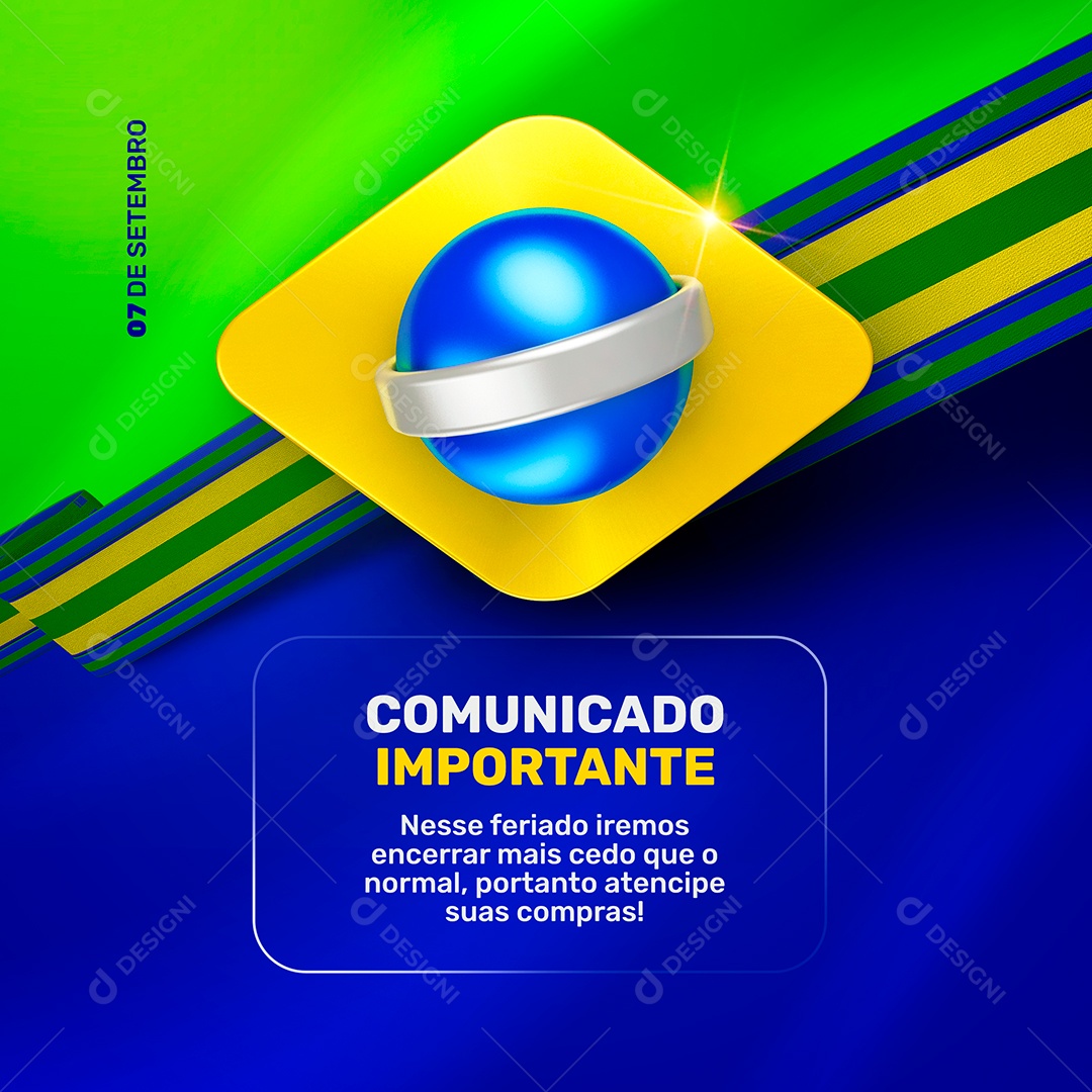 Comunicado Importante Feriado Da Independência do Brasil Social Media PSD Editável
