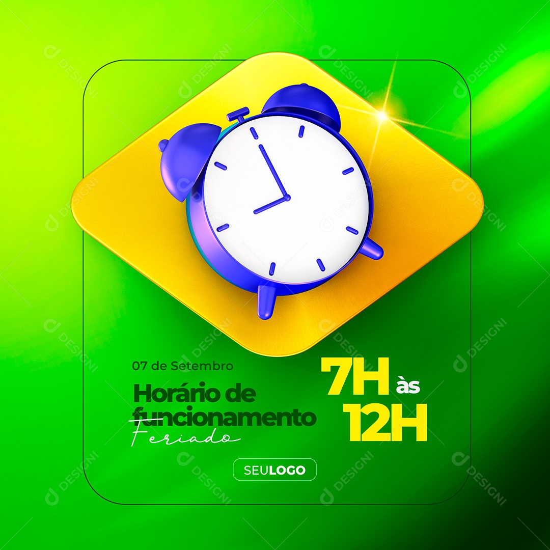 Horário de Funcionamento Feriado Dia da Independência do Brasil Social Media PSD Editável