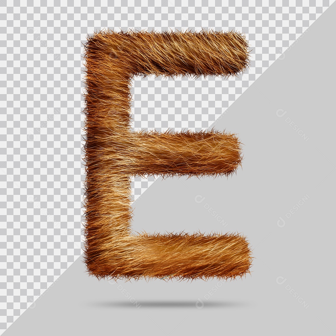 Letra E Minúscula Texturizada Pelo Marrom Ilustração 3D PSD